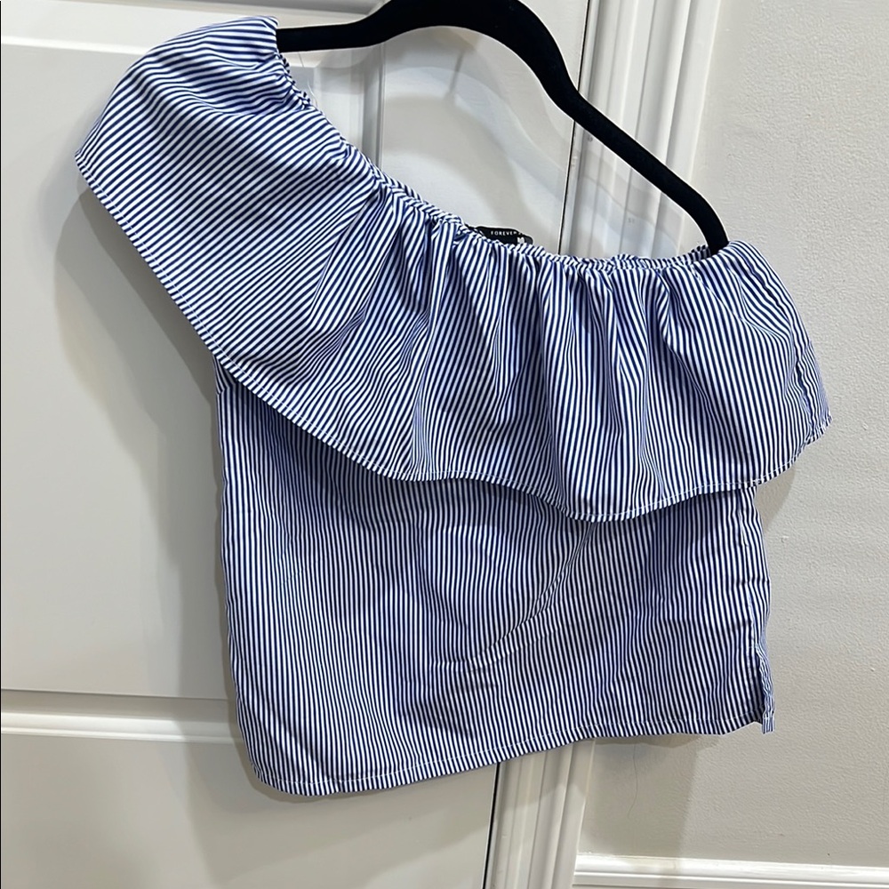 Blue Striped Off-Shoulder Top. Size S